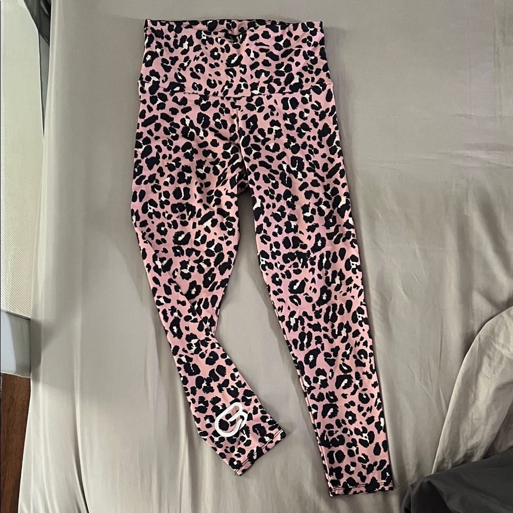 Onzie Pink and Black Leopard Print "CycleBar" Leggings